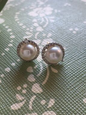 14K GOLD PEARL DIAMOND EARRINGS